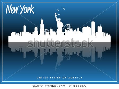 450x338 New York, Usa Skyline Silhouette Vector Design On Parliament Blue