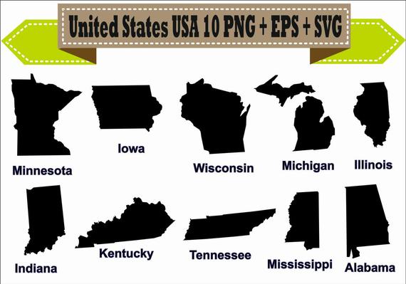 570x399 America United States Usa State Map Indiana Silhouette Vector Etsy