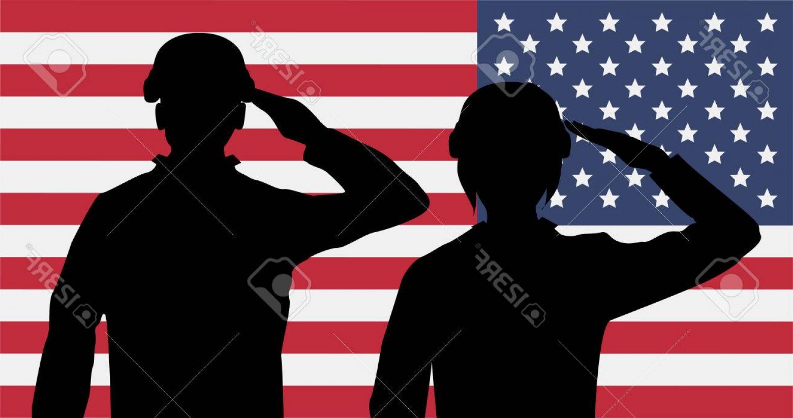 1560x823 Photostock Vector Silhouette American Soldiers Salute On Usa Flag
