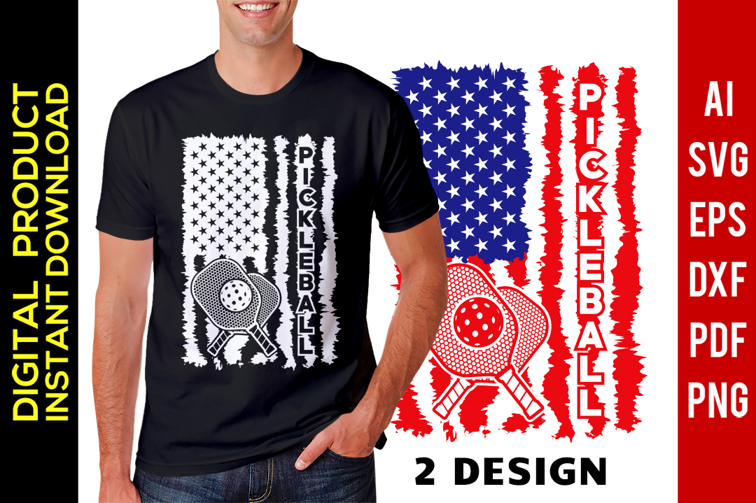 1080x719 Pickleball Usa Flag Tshirt Silhouette Vector