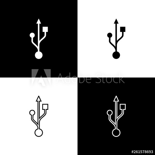 500x500 Set Usb Symbol Icons Isolated On Black And White Background Line