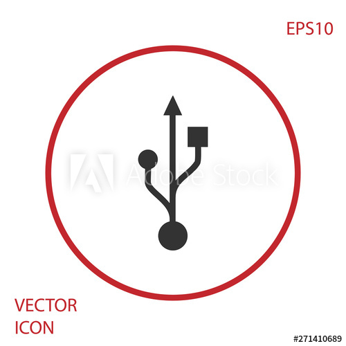 500x500 Grey Usb Symbol Icon Isolated On White Background Red Circle
