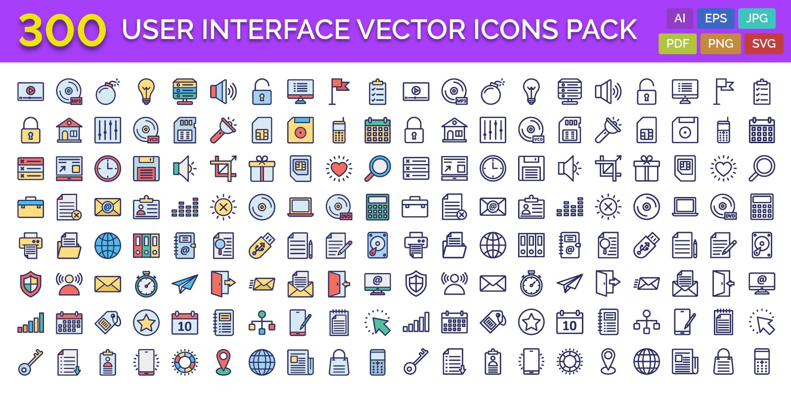 1600x800 User Interface Vector Icons Pack Codester
