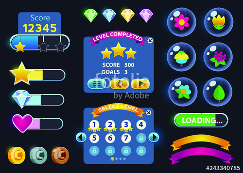 500x357 Cartoon Game User Interface, Vector Assets For Mobile Games Design