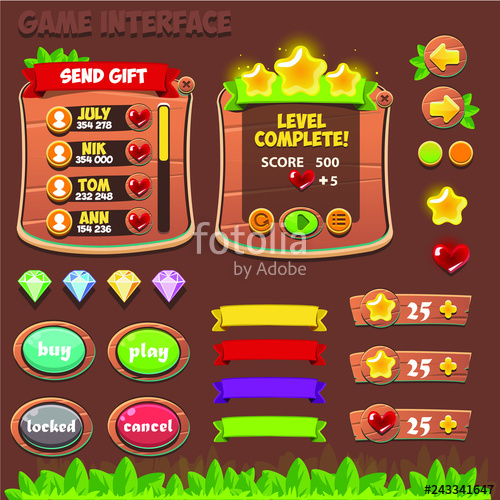 500x500 Cartoon Wooden Game User Interface, Vector Assets For Mobile Games