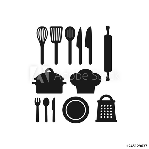 500x500 Kitchenware Utensils Vector Black Icon Set Kitchen Appliances