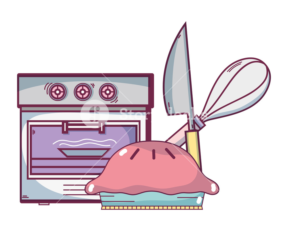 1000x800 Sweet Pie Dessert With Oven And Utensils Vector Illustration