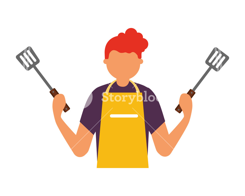 1000x800 Man Holding Two Spatulas Utensils Vector Illustration Royalty Free