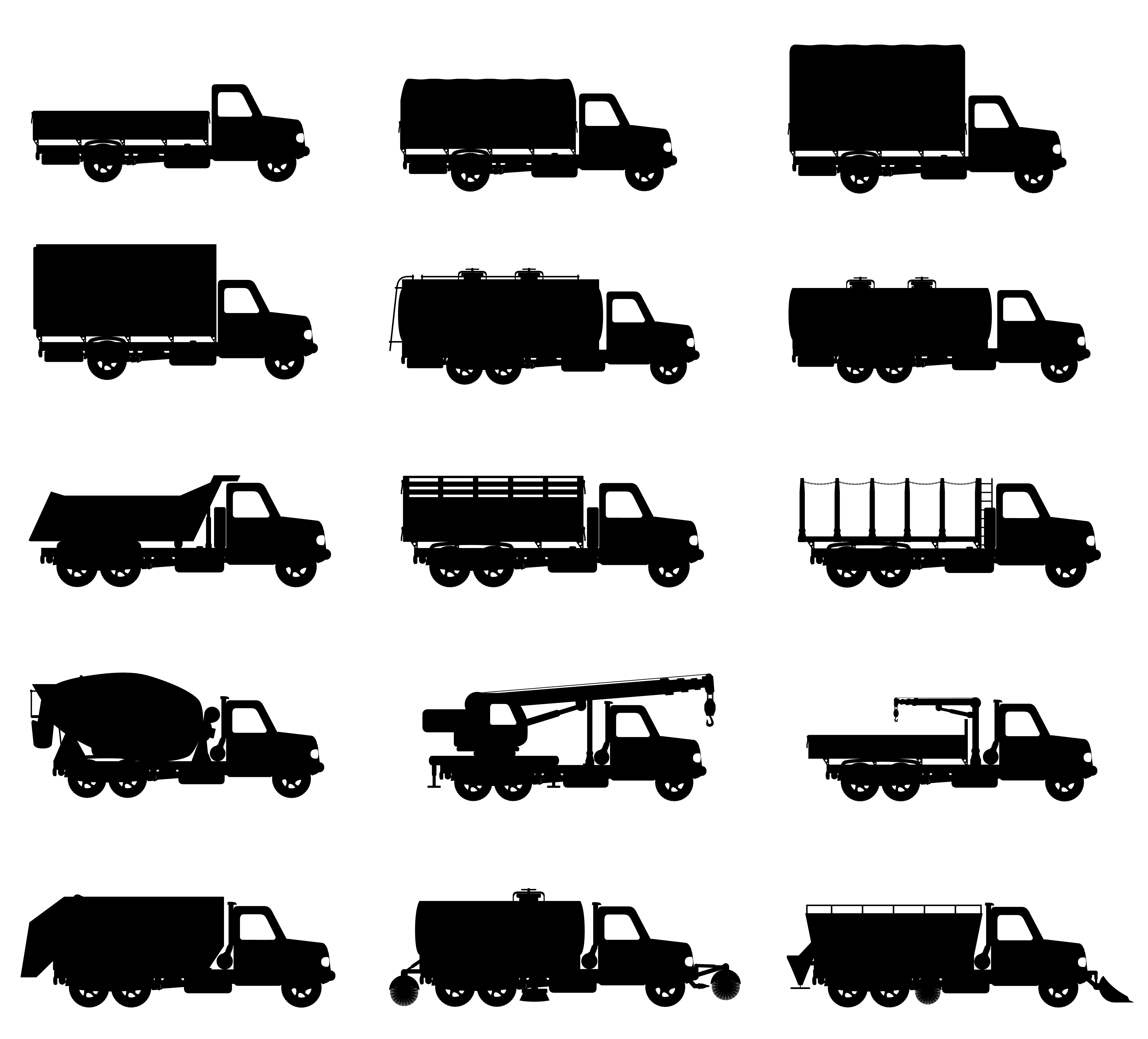 Set Icons Trucks Semi Trailer Black Silhouette Vector Illustration 4961x4488 Set Icons Trucks Semi Trailer Black Silhouette Vector Illustration