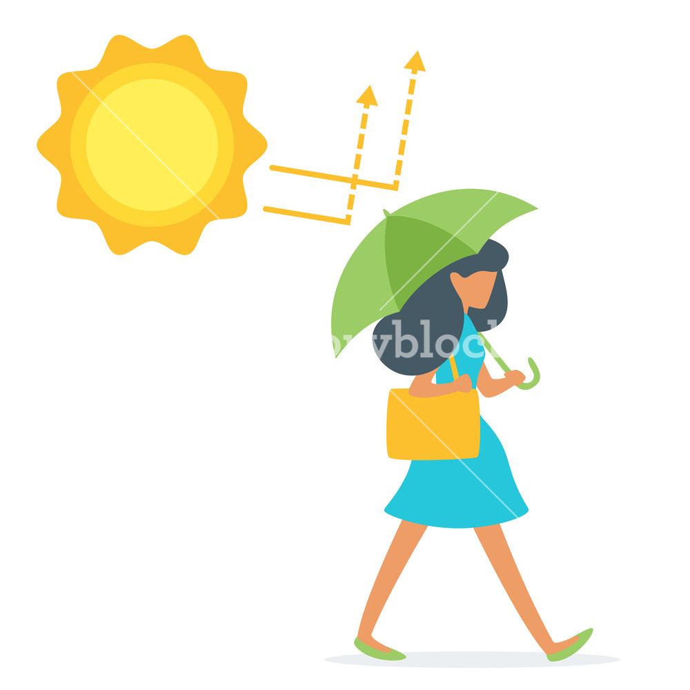 1000x1000 Vector Cartoon Style Illustration Of Woman With Umbrella, That