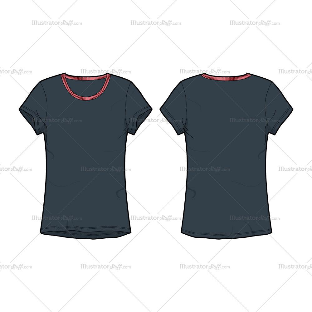 Women's Round Neck T Shirt Fashion Flat Template Templates 1000x1000 Women's Round Neck T Shirt Fashion Flat Template Templates