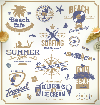340x358 Vintage Summer Vacation Travel Logos Vector Free Download