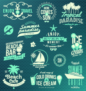 340x358 Vintage Summer Vacation Travel Logos Vector Free Vector