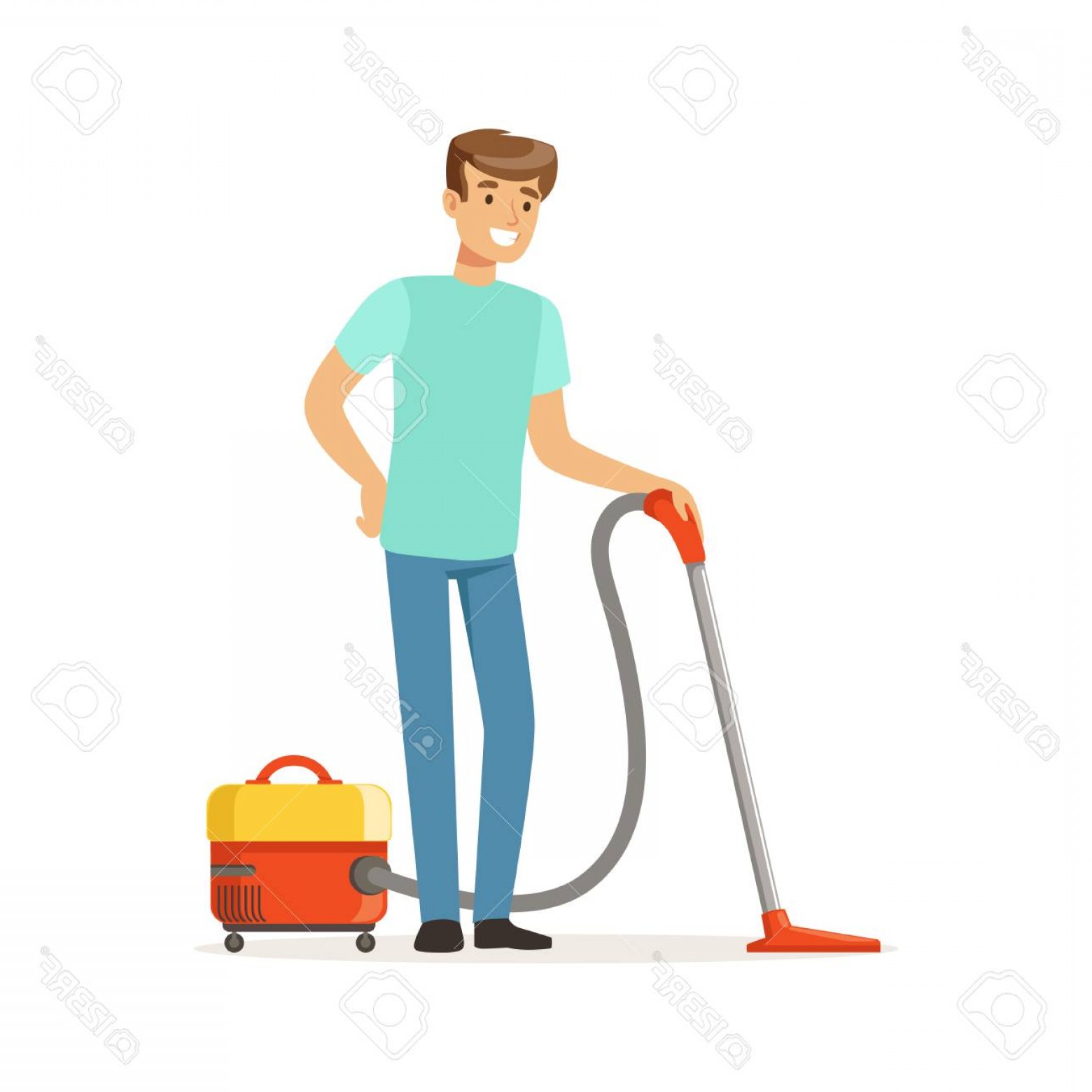 1560x1560 Photostock Vector Young Smiling Man Cleaning The Floor With Vacuum