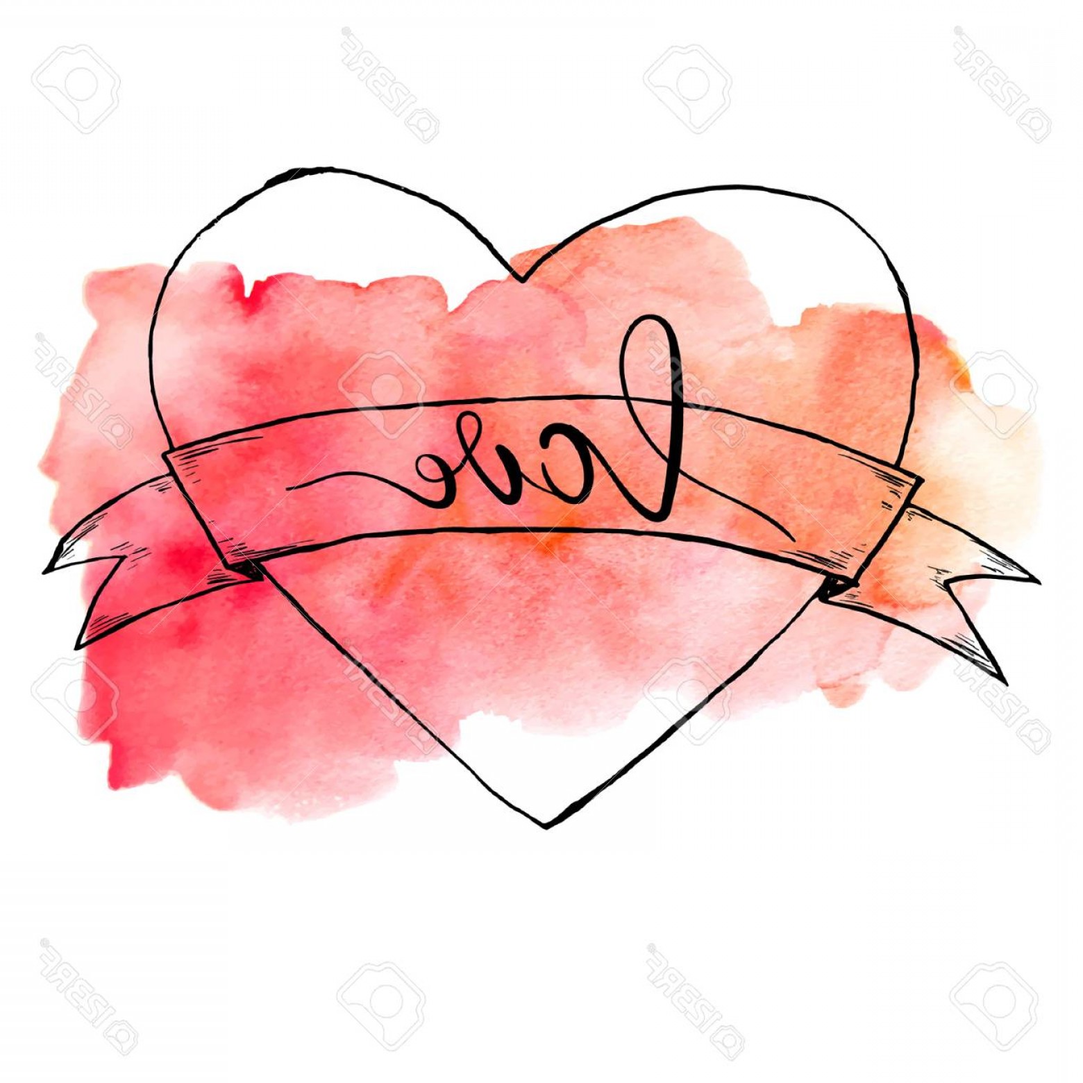 1560x1560 Photostock Vector Watercolor Valentines Day Heart Lettering Love
