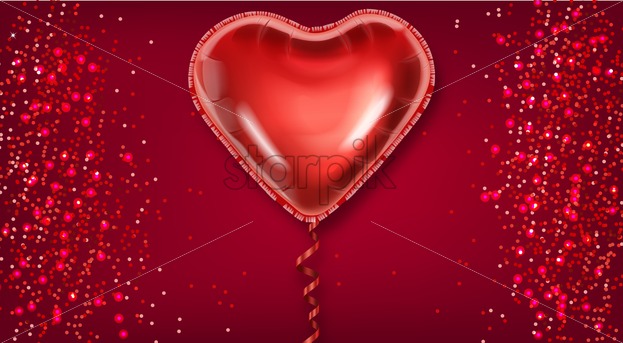623x343 Red Balloon Heart On Glitter Background Vector Realistic