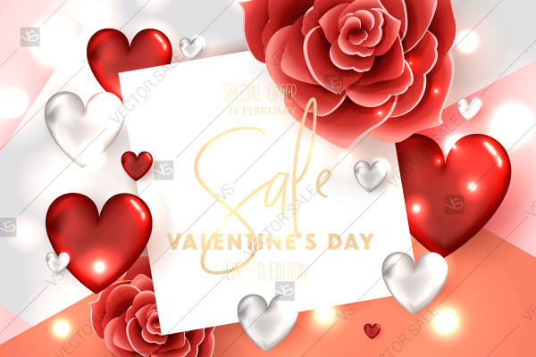 600x400 Valentines Day Sale Banner Rose Hearts Wedding Invitation