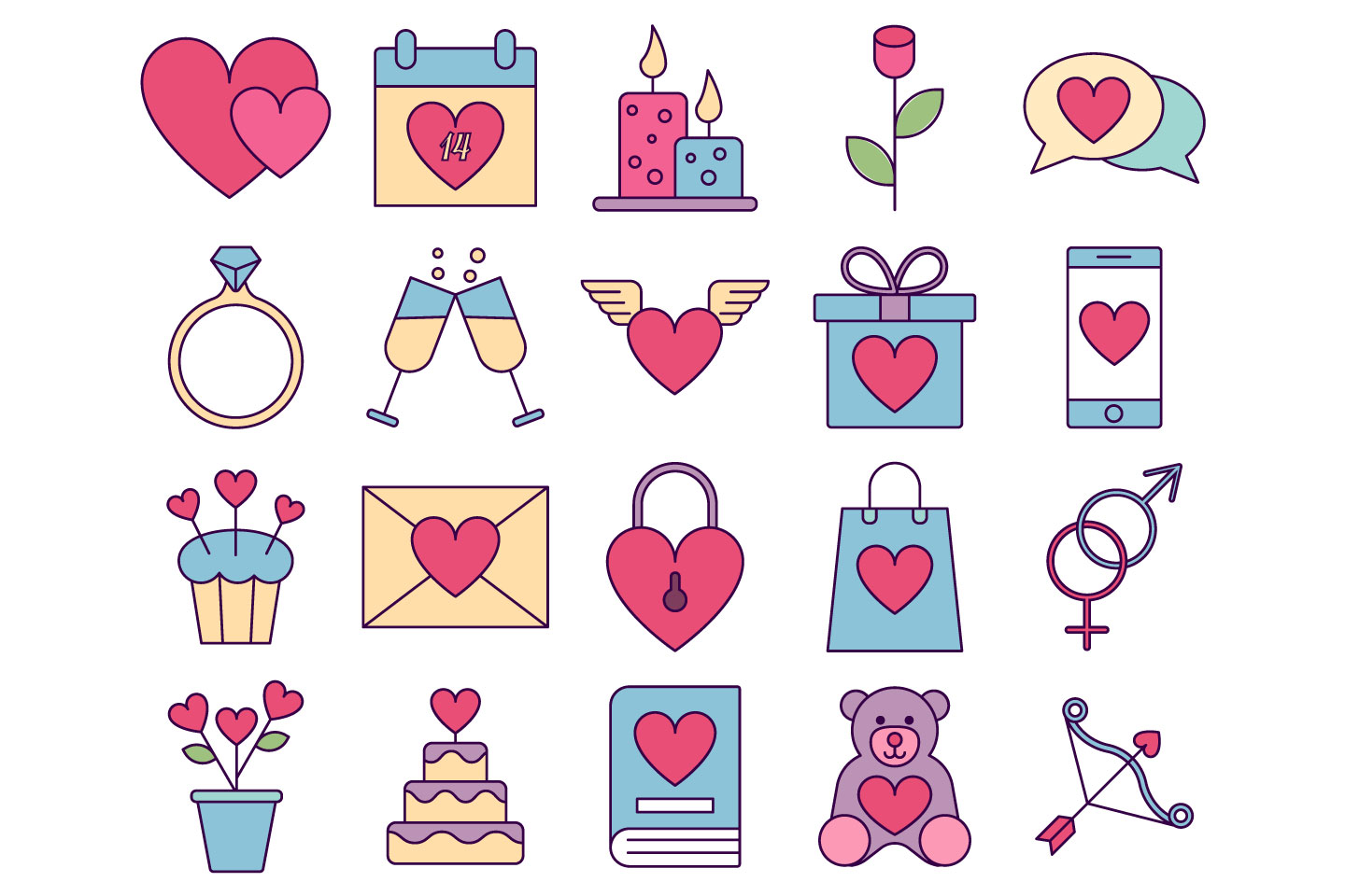 1440x960 Valentines Day Vector Free Icon Set