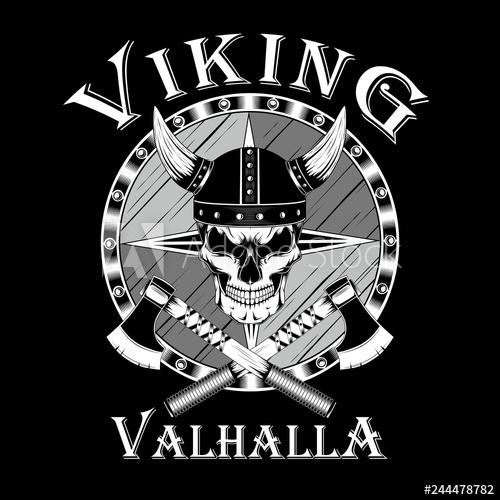 500x500 Viking Skull In A Helmet With Horns, Shield, Axes Vector Image