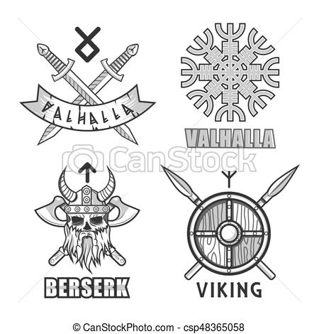 450x470 Authentic Vikings Themed Logo Isolated Monochrome Clipart