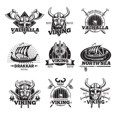 400x400 Colorful Viking Labels Set Scandinavian Elements Vector