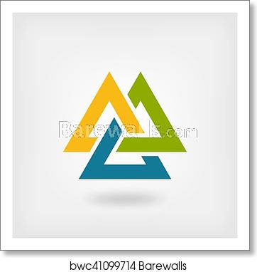 362x382 Tricolor Valknut Symbol Interlocked Triangles, Art Print
