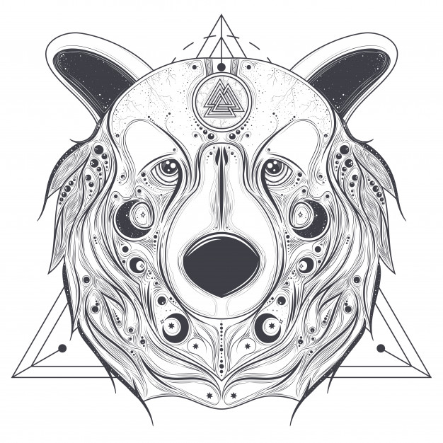 626x626 Bear Ornamental Head With Valknut Line Art Vector Vector Free