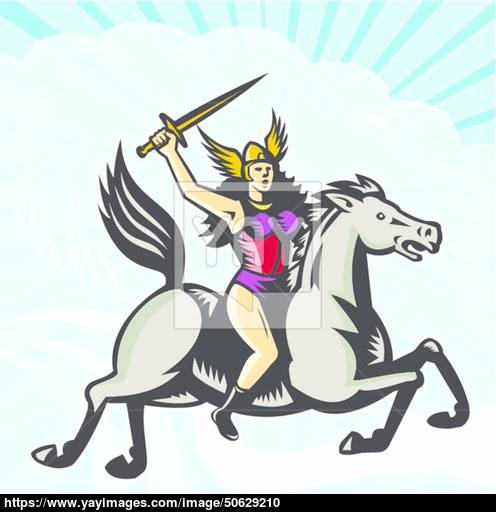 496x512 Valkyrie Amazon Warrior Riding Horse Vector
