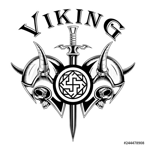 500x500 Viking Skulls In Helmets, Sword, Valkyrie Vector Image On White