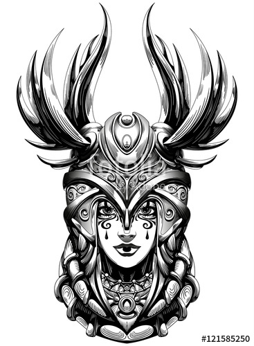 367x500 Young Smiling Valkyrie Helmet With Feathers Stock Image