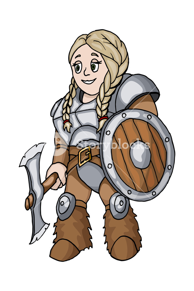 667x1000 Female Warrior With A Shield And A Sharp Axe Isolated On White