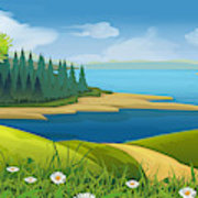 Nature Landscape, Stream Valley, Vector Background Framed Print 180x180 Nature Landscape, Stream Valley, Vector Background Framed Print