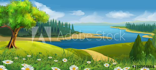 Nature Landscape, Stream Valley, Vector Background 500x227 Nature Landscape, Stream Valley, Vector Background