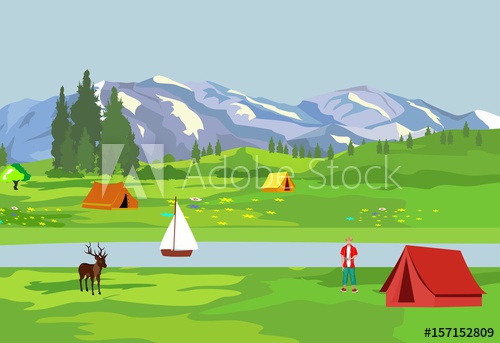 Summer Cump In The Alpen Valley Vector Illustration 500x343 Summer Cump In The Alpen Valley Vector Illustration
