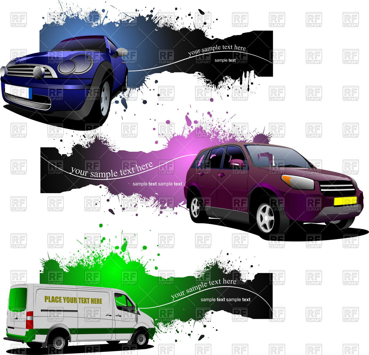 1200x1156 Grunge Paint Blots Banners With Cars