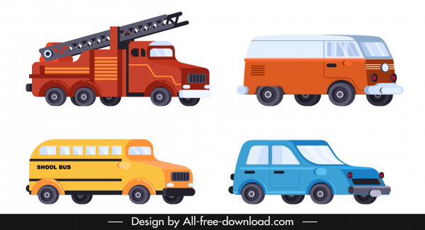 600x326 Vehicles Icons Fire Truck Bus Van Car Sketch Free Vector In Adobe