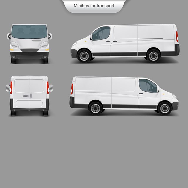 640x640 White Minivan Front, Back, Side View, Van, Car, Delivery Png