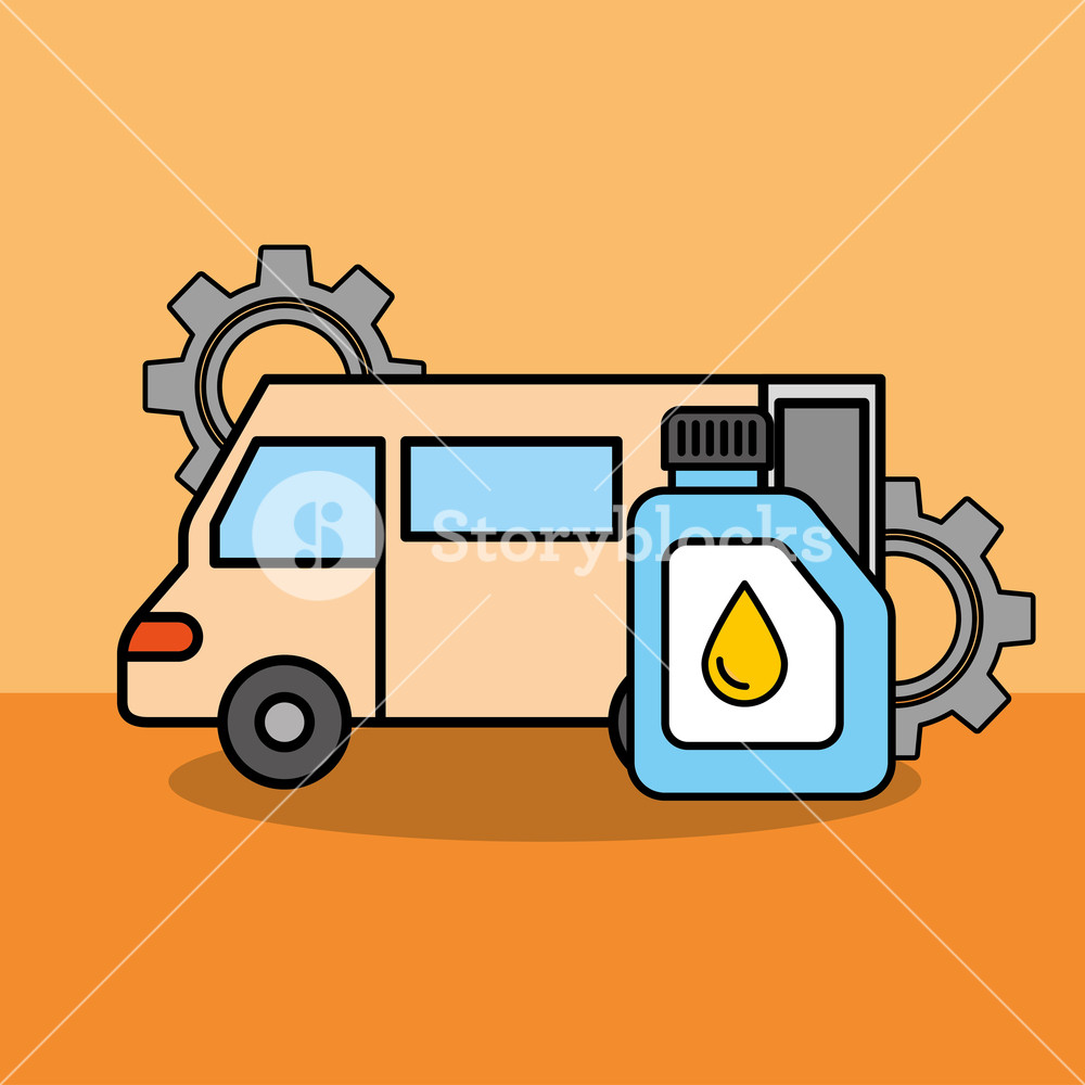 1000x1000 Van Car Service Maintenance Gears Engine Oil Vector Illustration