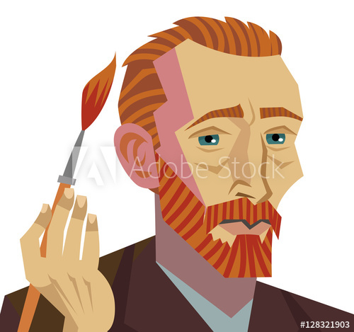 500x469 Van Gogh Cartoon Painter Face Drawing With Paintbrush