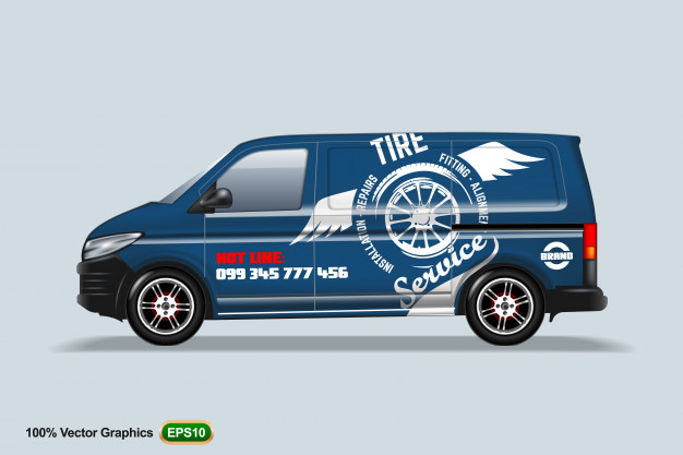 626x417 Tire Service Blue Delivery Van Template With Advertise, Editable