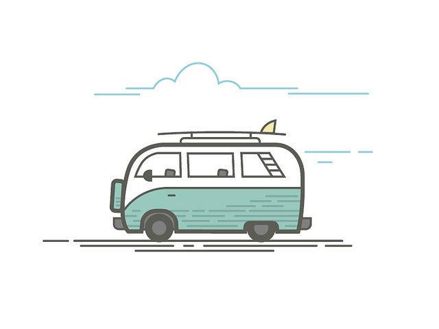 Surfer Van Flat Vectors In Bus Art, Line Illustration 640x480 Surfer Van Flat Vectors In Bus Art, Line Illustration