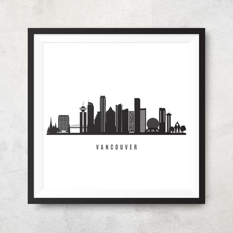 Vancouver Skyline Black White Vancouver Canada Cityscape Etsy 794x794 Vancouver Skyline Black White Vancouver Canada Cityscape Etsy