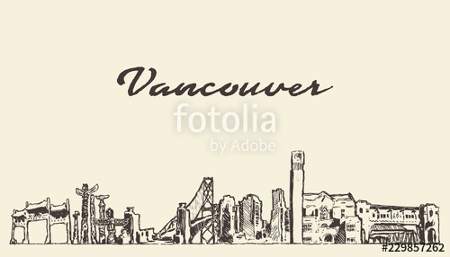 Vancouver Skyline, Canada Vector City Drawn Sketch Stock Image 500x286 Vancouver Skyline, Canada Vector City Drawn Sketch Stock Image