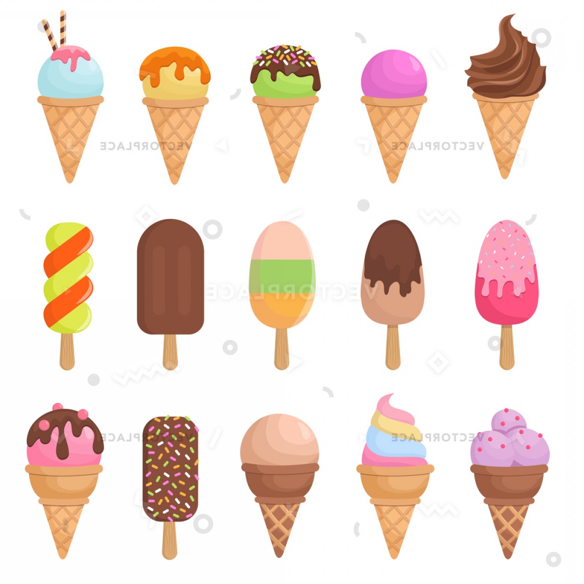 1200x1200 Cartoon Ice Cream Set Chocolate Vanilla Vector Illustration Soidergi