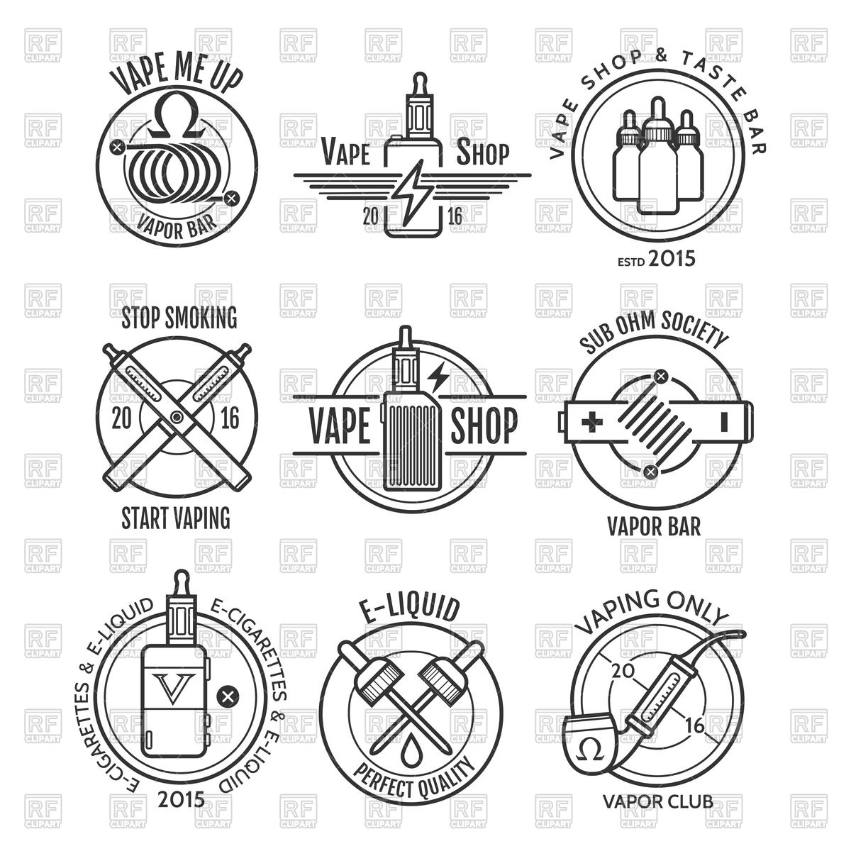 1200x1200 Vape Shop Labels And Vapor Bar Icons Vector Image Of Icons