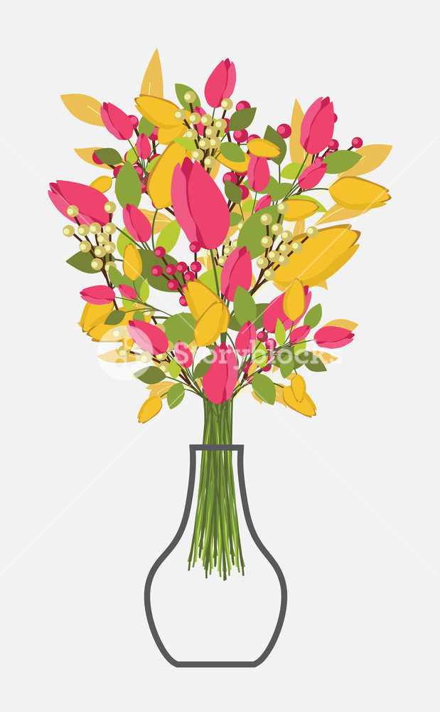 619x1000 Colorful Decorative Flowers Bunch In Vase Vector Illustration