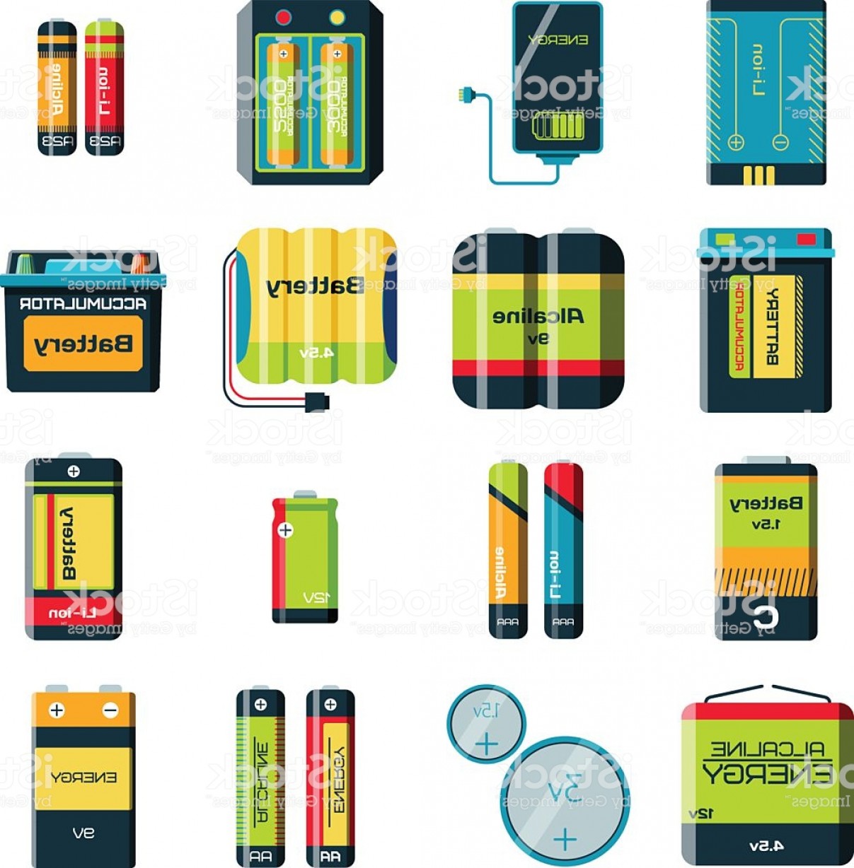 1207x1228 Group Of Different Size Color Batteries Electricity Charge