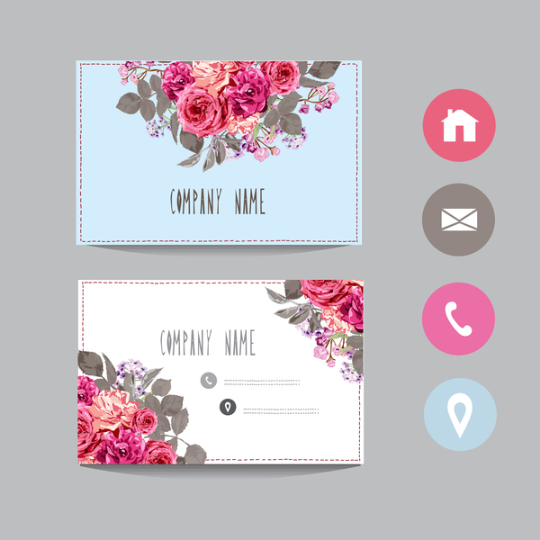 600x600 Flower Business Card Template With Society Icons Vector Free