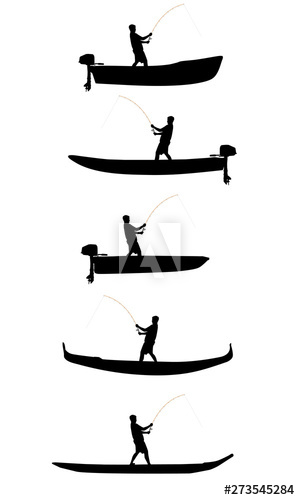 300x500 Fisherman On The Boat Vector Silhouette