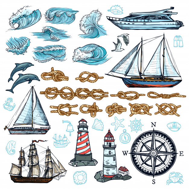 626x626 Marine Sketch Set Vector Free Download